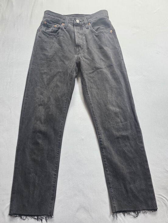 Levi's Denim - Levi's 501 Original Black Jeans Raw Hem Button Fly Women's W24 L26